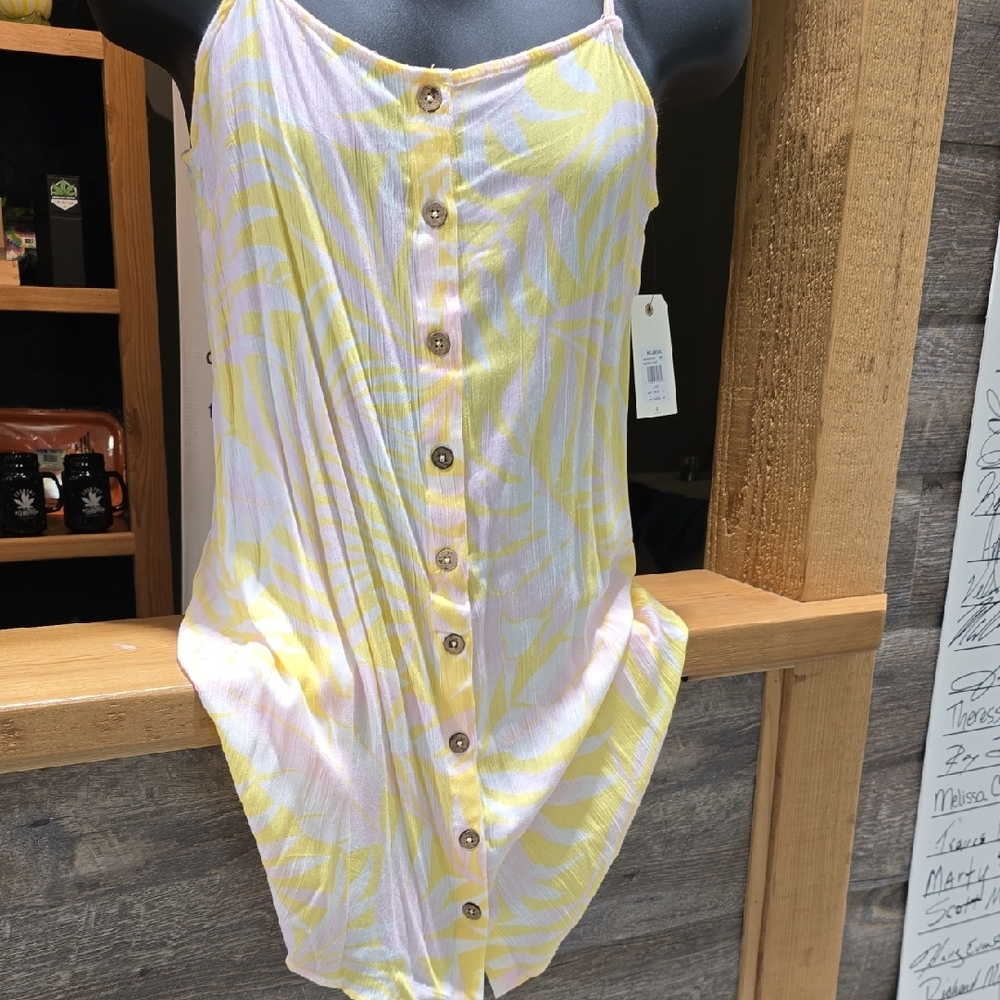 Billabong Yellow and Pink Button-Down Dress